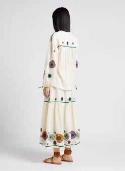 STELLA FOREST CAROLA - Halflange, Gerende Rok Met Borduursel Katoenblend | Beige -Chic Verkoop 4121494