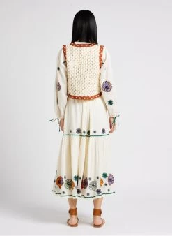 STELLA FOREST CAROLA - Halflange, Gerende Rok Met Borduursel Katoenblend | Beige -Chic Verkoop 4121498