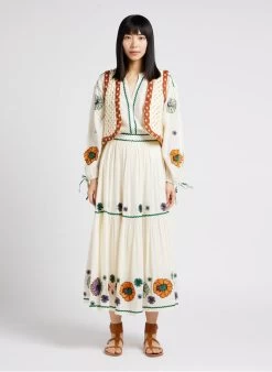 STELLA FOREST CAROLA - Halflange, Gerende Rok Met Borduursel Katoenblend | Beige -Chic Verkoop 4121499