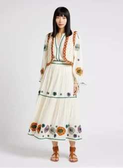 STELLA FOREST CAROLA - Halflange, Gerende Rok Met Borduursel Katoenblend | Beige -Chic Verkoop 4121500