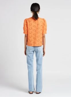 JONAS - Ruimvallende, Katoenen Top Met V-hals | Oranje -Chic Verkoop 4123587