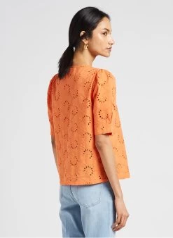 JONAS - Ruimvallende, Katoenen Top Met V-hals | Oranje -Chic Verkoop 4123589