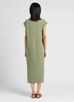 RENOUKA - T-shirtjurk Met Ronde Hals Linnen/katoenblend | Groen -Chic Verkoop 4123595