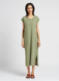 RENOUKA - T-shirtjurk Met Ronde Hals Linnen/katoenblend | Groen