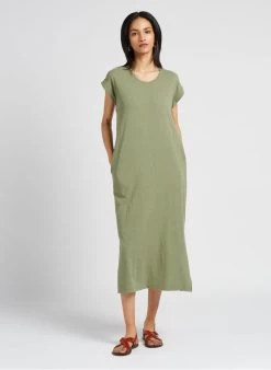 RENOUKA - T-shirtjurk Met Ronde Hals Linnen/katoenblend | Groen -Chic Verkoop 4123599