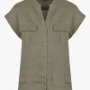 Caroll GINA - Ruimvallende, Linnen Blouse Met Tuniekhals | Kaki -Chic Verkoop 4123895