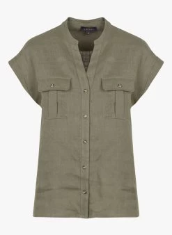 Caroll GINA - Ruimvallende, Linnen Blouse Met Tuniekhals | Kaki