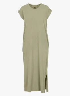 RENOUKA - T-shirtjurk Met Ronde Hals Linnen/katoenblend | Groen -Chic Verkoop 4123984