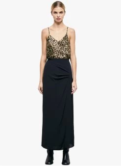 THE KOOPLES Lange, Gedrapeerde Rok | Zwart