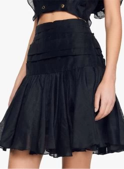 Sandro AMAZONITE - Korte Rok Linnenblend | Zwart -Chic Verkoop 4126964