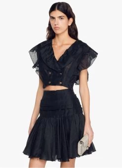 Sandro AMAZONITE - Korte Rok Linnenblend | Zwart -Chic Verkoop 4126965