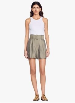 Sandro ARLES - Short Met Hoge Taille En Ceintuur | Kaki 15 Sandro ARLES - Short Met Hoge Taille En Ceintuur | Kaki -Chic Verkoop 4127023