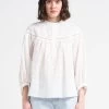 Wijde, Katoenen Blouse Met Maokraag | Wit -Chic Verkoop 4128517