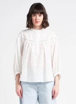 Wijde, Katoenen Blouse Met Maokraag | Wit