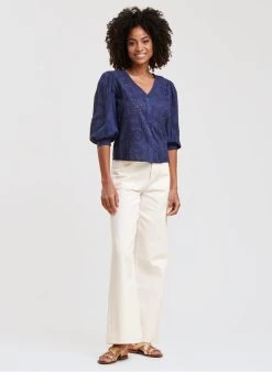 Katoenen Blouse Met V-hals | Blauw -Chic Verkoop 4132439