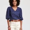 Katoenen Blouse Met V-hals | Blauw -Chic Verkoop 4132440