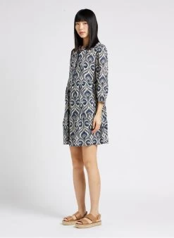 MAISON 123 GENNY - Korte, Ruimvallende Jurk Met Print | Blauw -Chic Verkoop 4135159