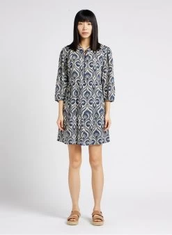 MAISON 123 GENNY - Korte, Ruimvallende Jurk Met Print | Blauw