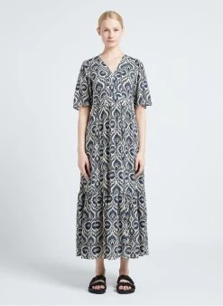 MAISON 123 LUDINE - Lange, Uitlopende Jurk Met Print | Blauw