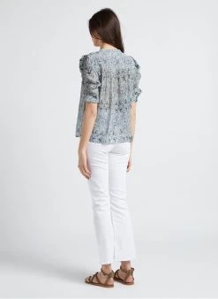 BERENICE CARMA - Rechte Top Met Maokraag En Print | Blauw -Chic Verkoop 4146266