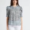 BERENICE CARMA - Rechte Top Met Maokraag En Print | Blauw -Chic Verkoop 4146269
