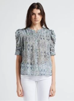 BERENICE CARMA - Rechte Top Met Maokraag En Print | Blauw
