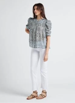 BERENICE CARMA - Rechte Top Met Maokraag En Print | Blauw -Chic Verkoop 4146270