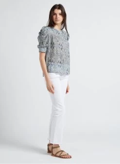 BERENICE CARMA - Rechte Top Met Maokraag En Print | Blauw -Chic Verkoop 4146271