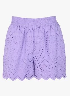 YASHOLI - Recht Short Van Biokatoen Met Ajourmotief | Violet -Chic Verkoop 4147416