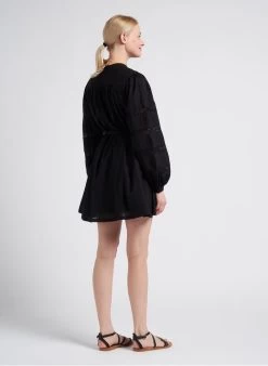 BERENICE RIVER - Korte, Katoenen Jurk Met Ronde Hals En Borduursel | Zwart -Chic Verkoop 4151061