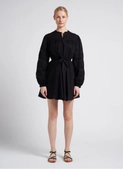 BERENICE RIVER - Korte, Katoenen Jurk Met Ronde Hals En Borduursel | Zwart