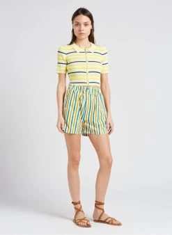 ILYANA - Kort, Gestreept Short | Groen -Chic Verkoop 4151808