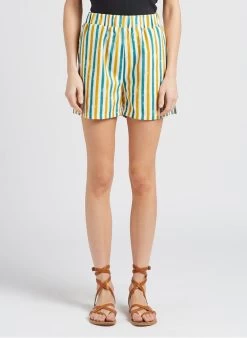 ILYANA - Kort, Gestreept Short | Groen