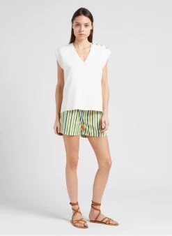 ILYANA - Kort, Gestreept Short | Groen -Chic Verkoop 4151814