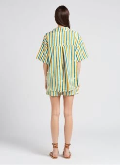 ILYANA - Kort, Gestreept Short | Groen -Chic Verkoop 4151818