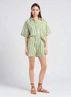 ILYANA - Kort, Gestreept Short | Groen -Chic Verkoop 4151819