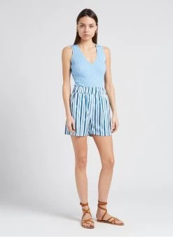 ALIYA - Strakke Top Met V-hals | Blauw -Chic Verkoop 4151873