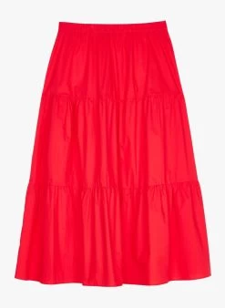 PERSONA CARICA - Lange Jurk Van Katoenpopeline | Rood -Chic Verkoop 4152127