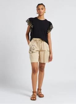 TWINSET Short Van Katoenmix Met Hoge Taille En Borduurwerk | Beige -Chic Verkoop 4156933