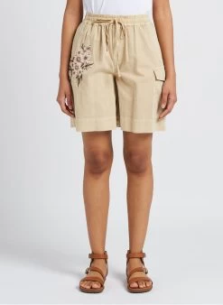 TWINSET Short Van Katoenmix Met Hoge Taille En Borduurwerk | Beige