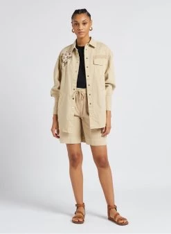 TWINSET Short Van Katoenmix Met Hoge Taille En Borduurwerk | Beige -Chic Verkoop 4156939