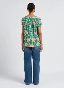 BATTANTE - Top Met V-hals En Bloemenprint | Groen -Chic Verkoop 4156985