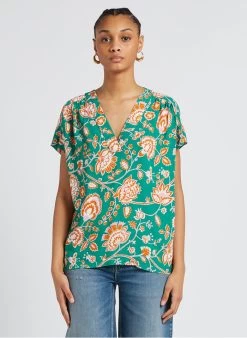 BATTANTE - Top Met V-hals En Bloemenprint | Groen