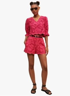 Maje IANNICK - Katoenen Short Met Borduursel | Roze