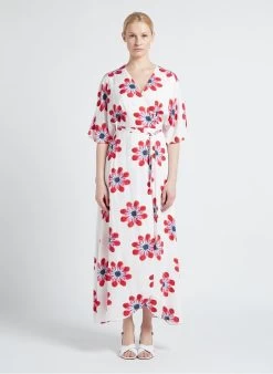 SICUANI - Lange Jurk Met V-hals En Bloemenprint | Wit