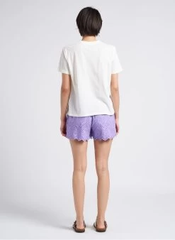 YASHOLI - Recht Short Van Biokatoen Met Ajourmotief | Violet -Chic Verkoop 4162276