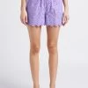 YASHOLI - Recht Short Van Biokatoen Met Ajourmotief | Violet -Chic Verkoop 4162281