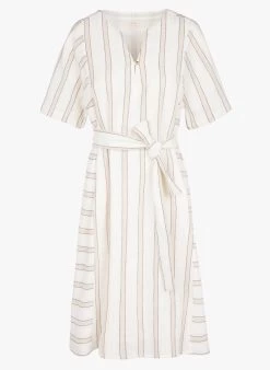CRUZ - Halflange, Gestreepte Jurk Van Biokatoen | Beige -Chic Verkoop 4164946