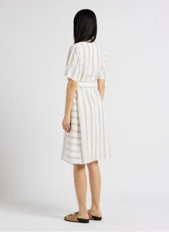 CRUZ - Halflange, Gestreepte Jurk Van Biokatoen | Beige -Chic Verkoop 4165481