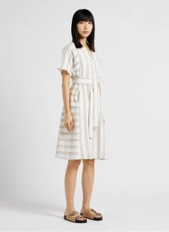 CRUZ - Halflange, Gestreepte Jurk Van Biokatoen | Beige -Chic Verkoop 4165482